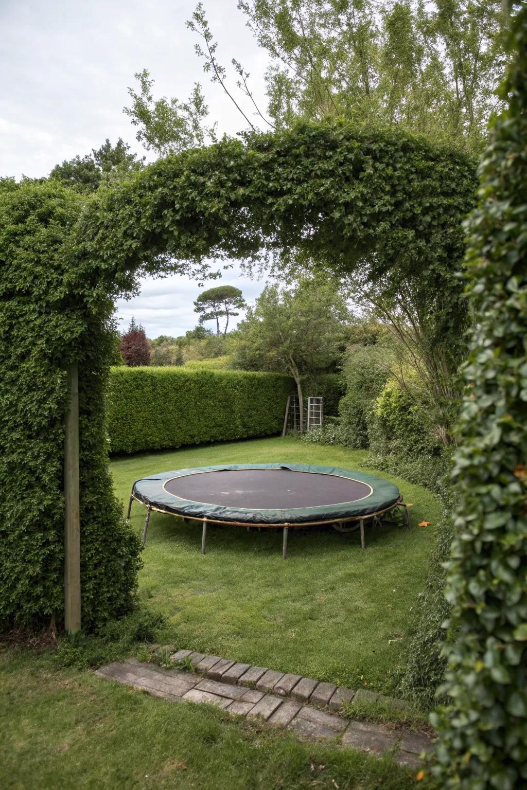 A natural safety surround of shrubs enclosing a bouncer.
