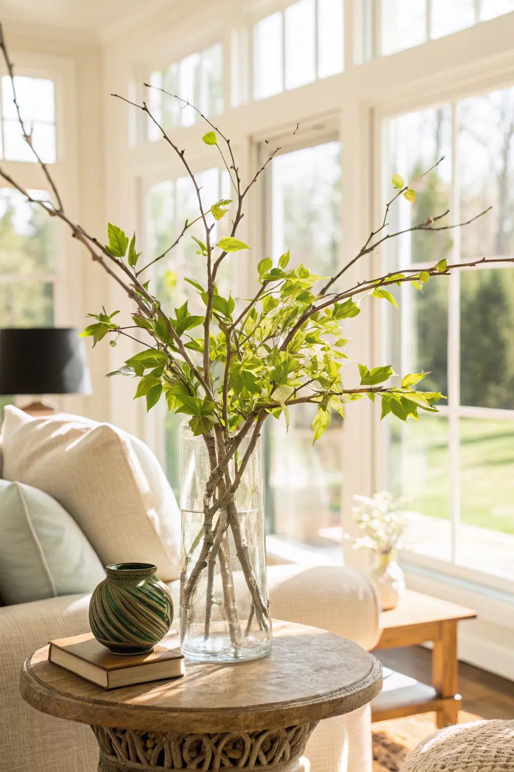 Branches with fresh greenery for a natural appearance.