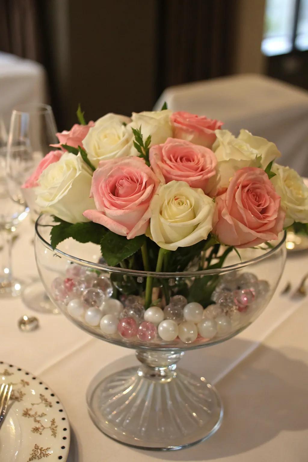 A dessert bowl shines as a stunning floral display.