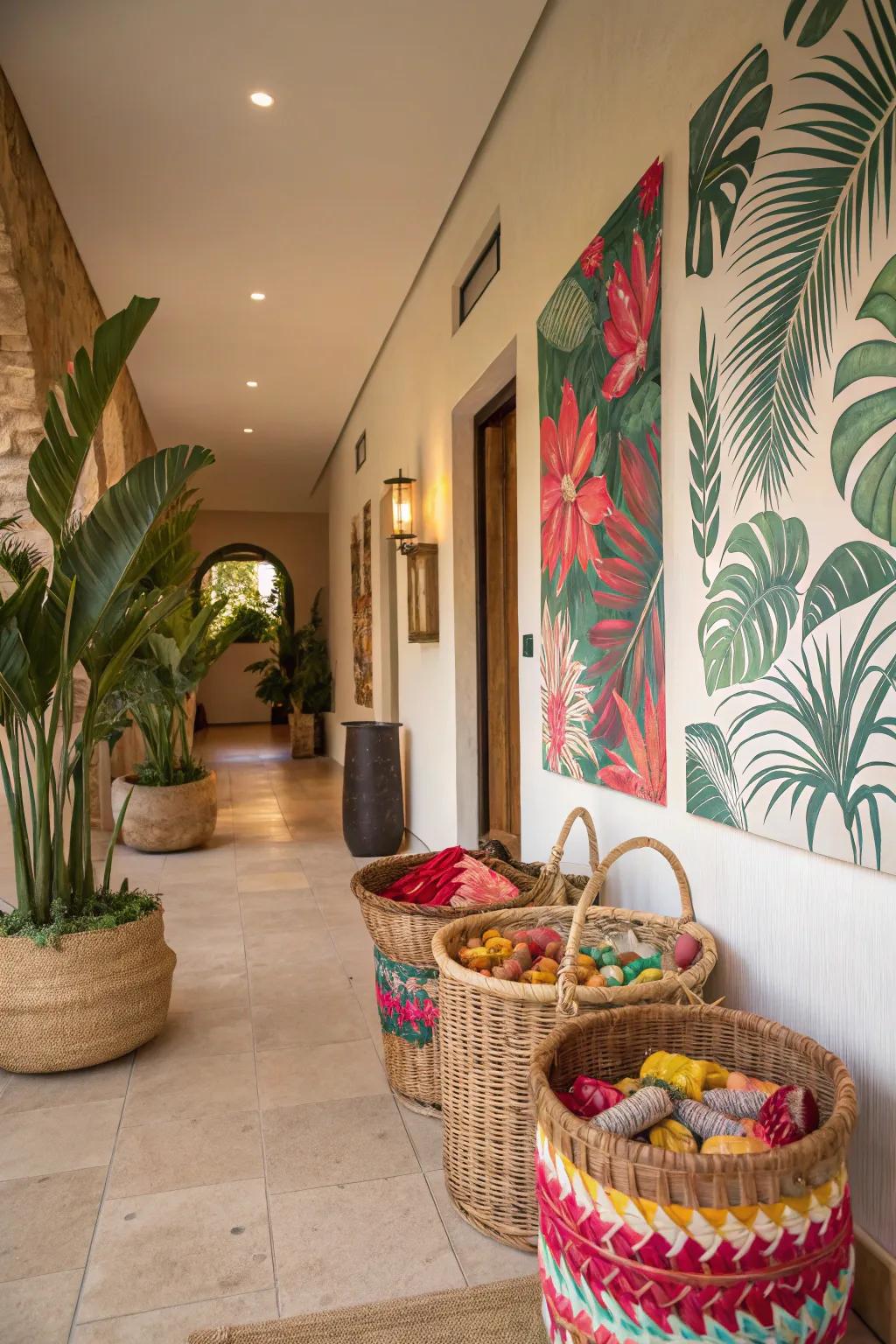Tropical decorative touches add charm and character to your entryway.