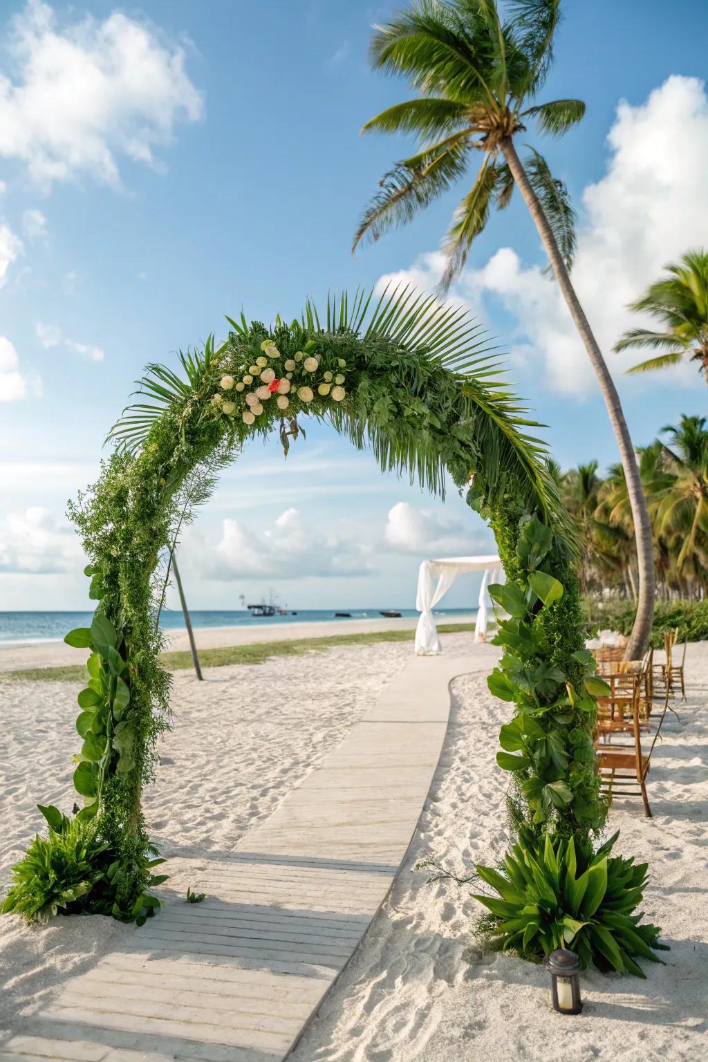 An arch composed fully of rich greenery for a natural appearance.