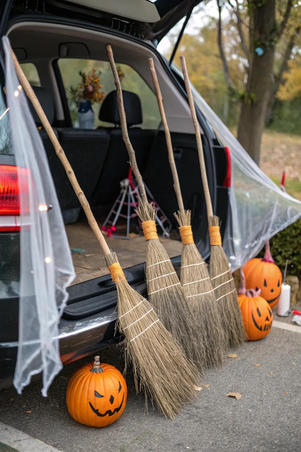 Broomstick depot appends a whimsical accent to your witchy arrangement.