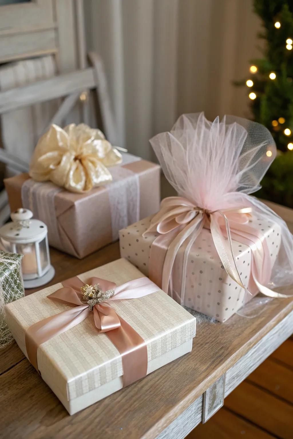 Infuse a sense of elegance into your gifts by wrapping them in netting.