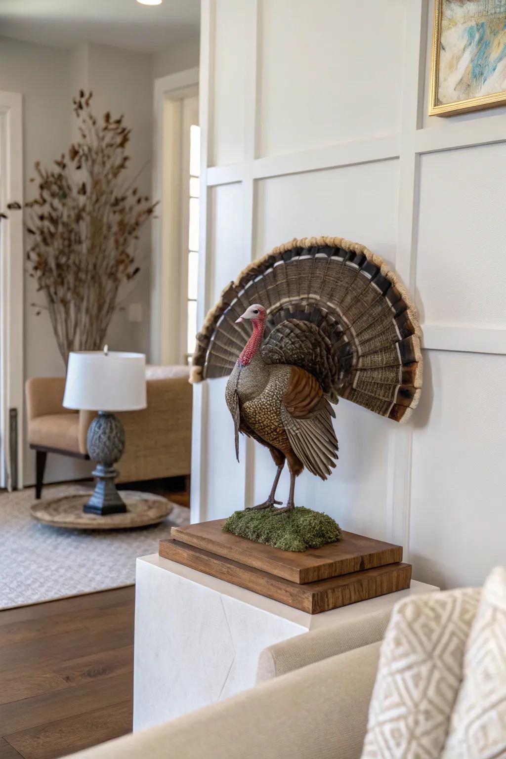 An original wood finish highlights the allure of a turkey fan.