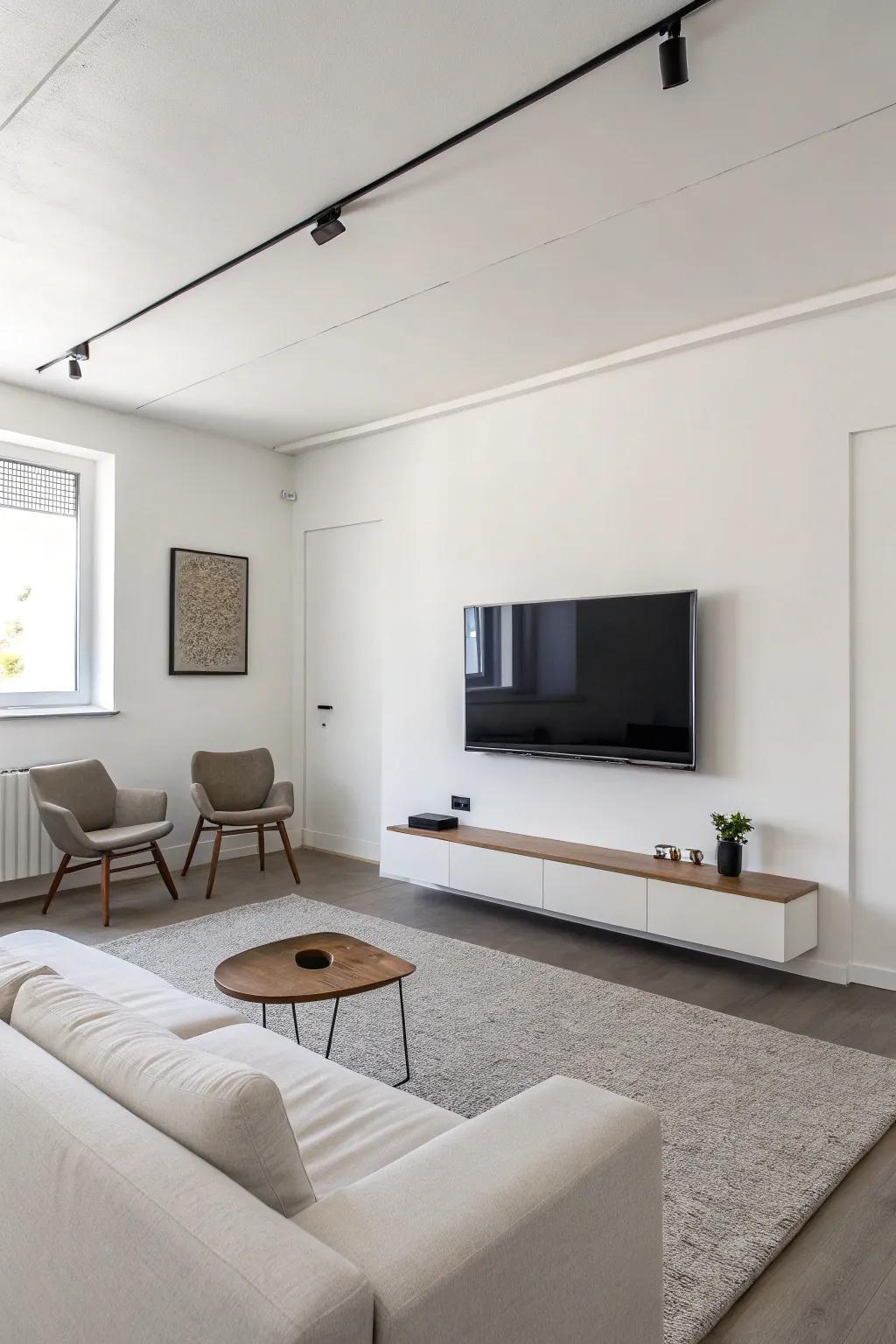 A minimalist TV wall design that highlights simplicity and understated elegance.