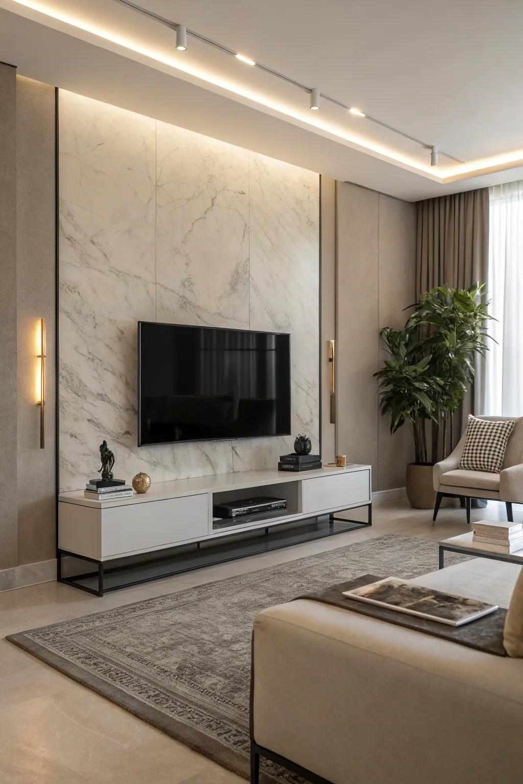 Achieve a modern look with a sleek suspended surround for your TV.