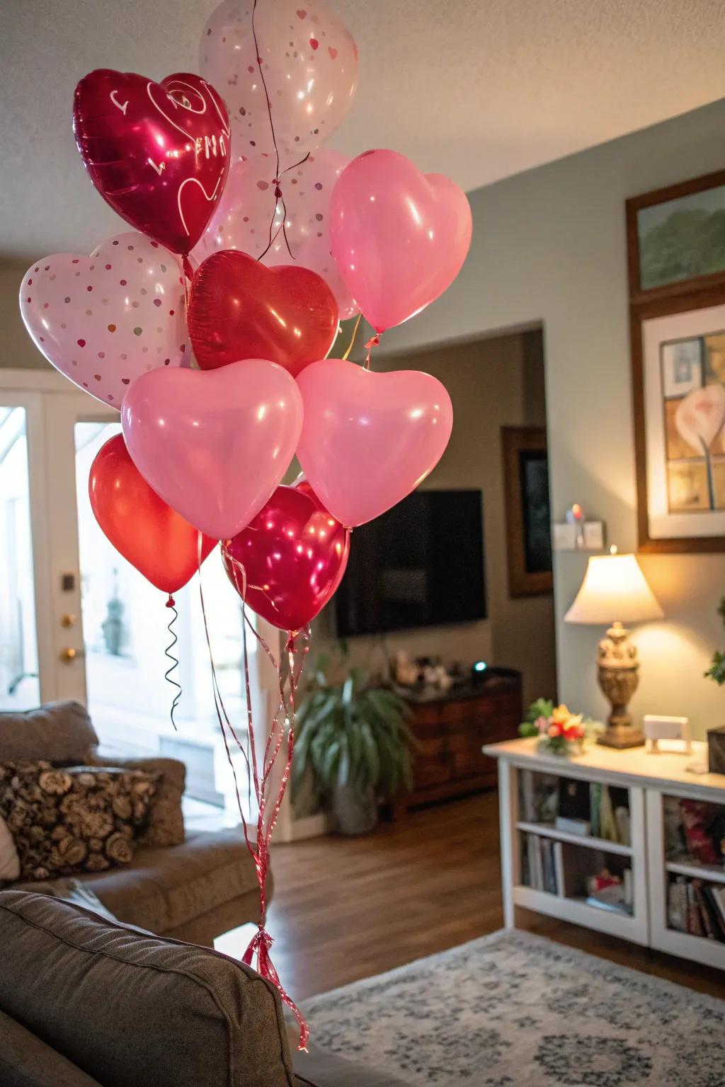 Inject a playful element into your Valentine's decor with heart-shaped balloons.