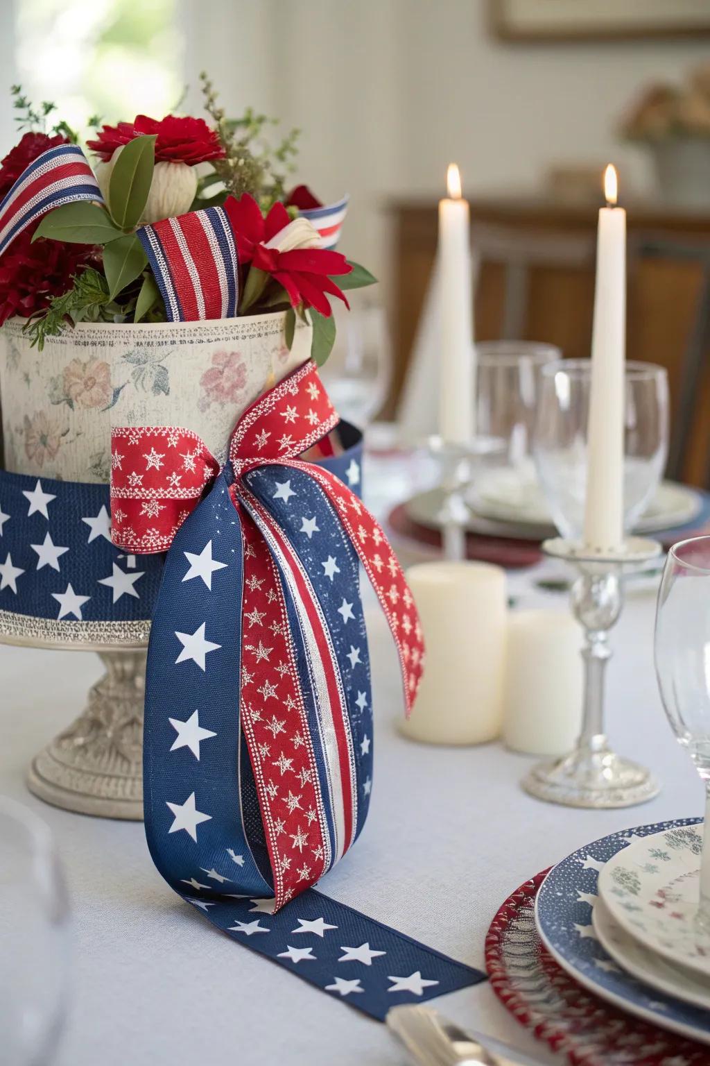 An imaginative handcrafted centerpiece showcasing stars and stripes.