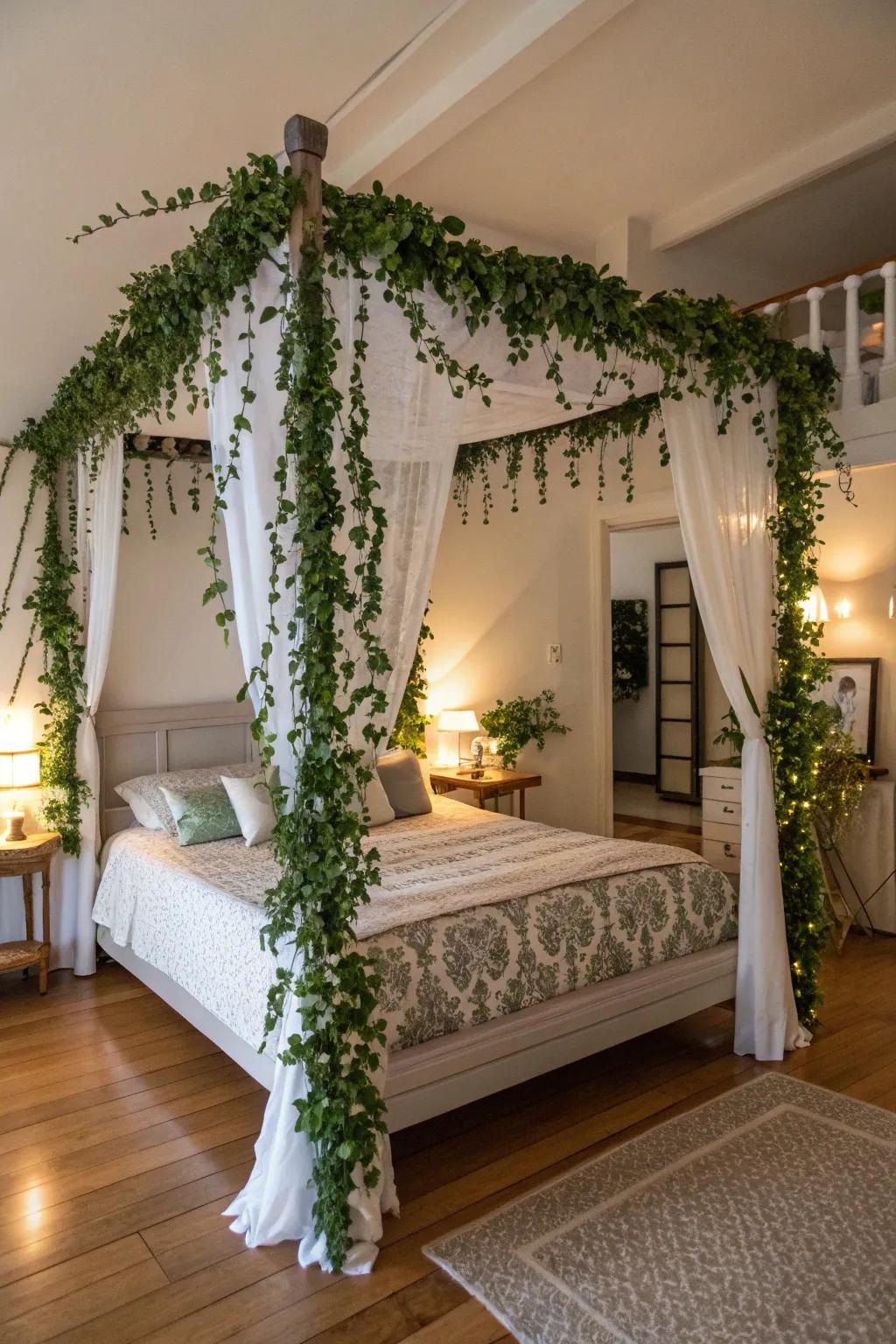 Revamp your bedroom with a canopy bed decorated with vines.