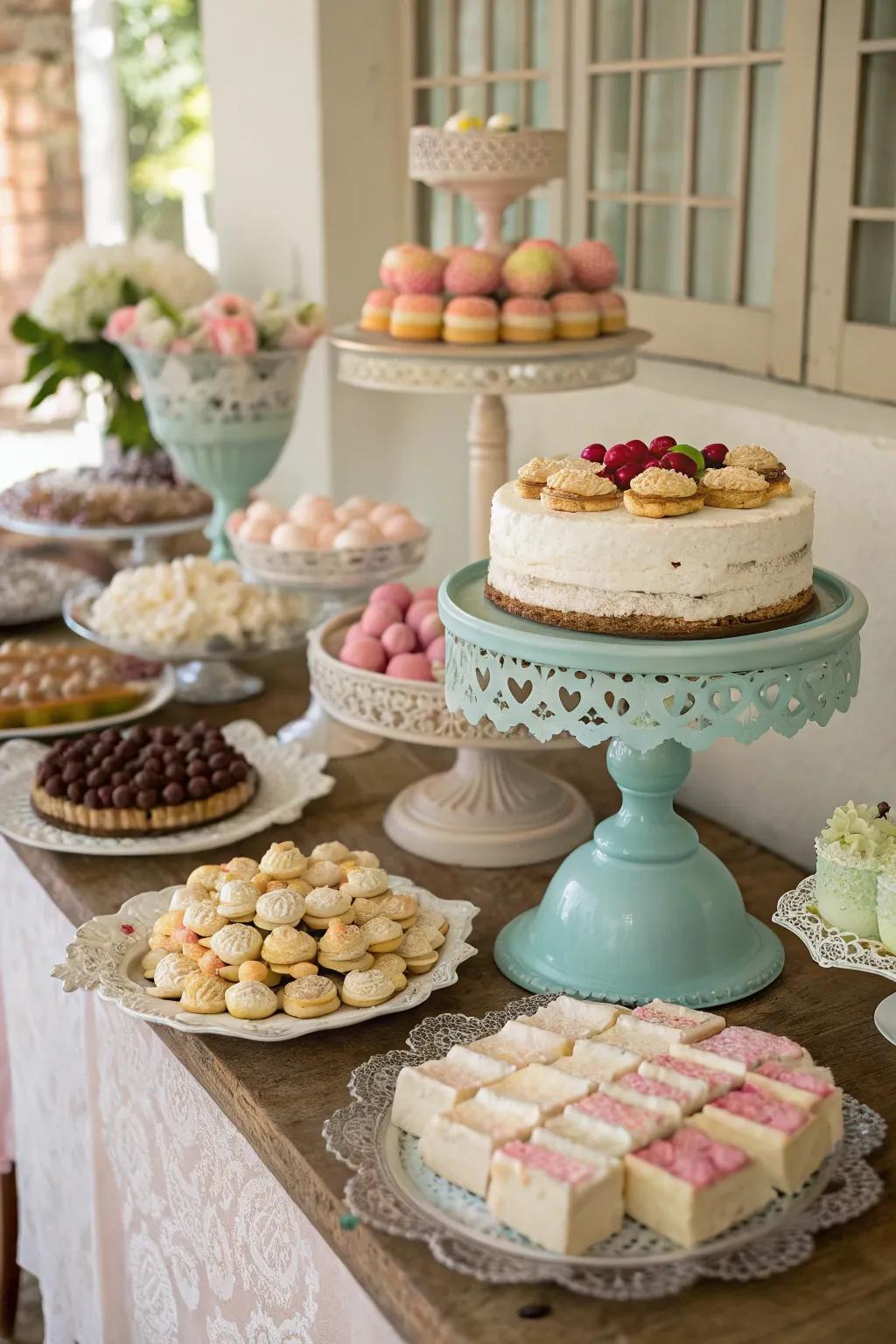 A delightful retro dessert table with various sweet offerings.