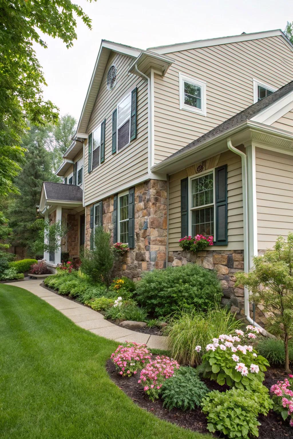Combine polymer with rock or brick for a distinctive and welcoming exterior.