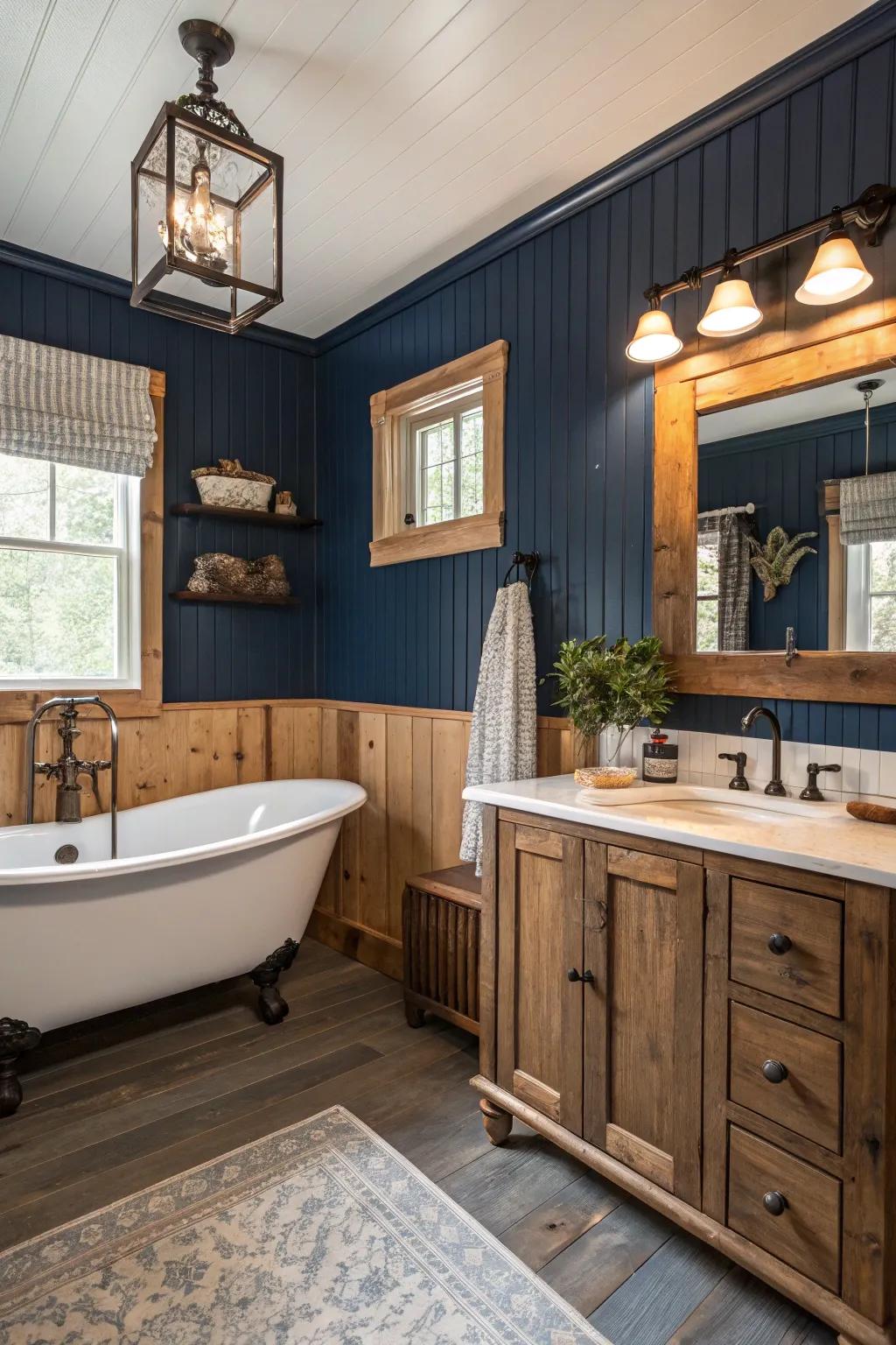 Grooved panel wainscoting enhances country house charm and coziness.