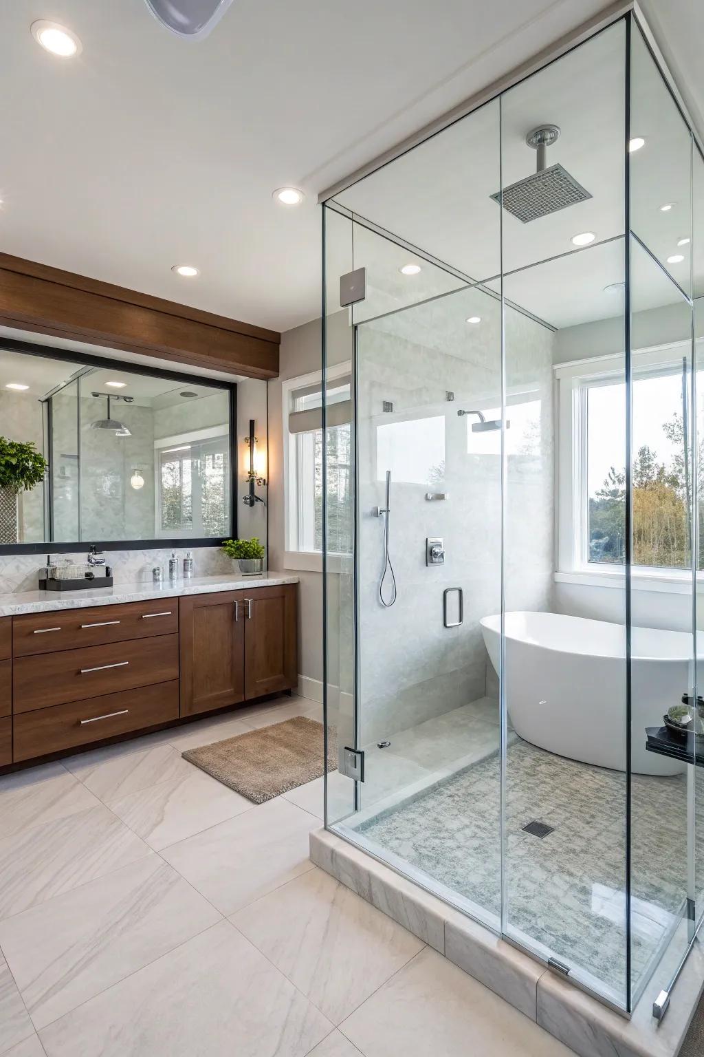 Glass panels create an open, airy feel in your shower.