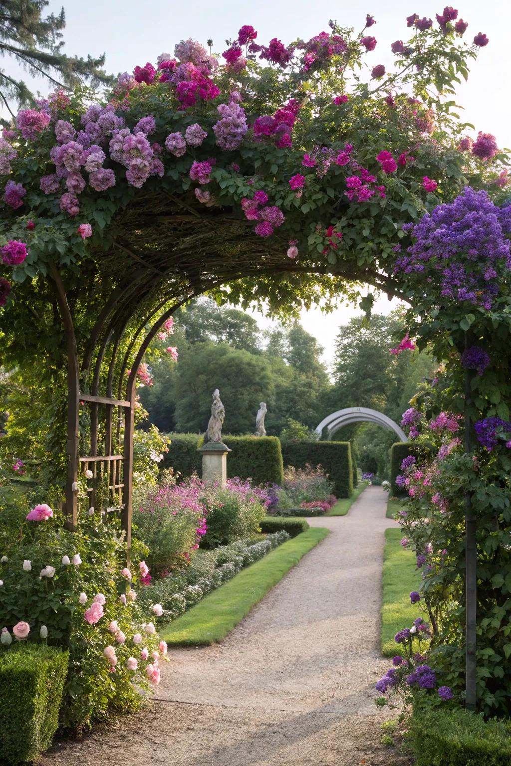 Blossoming arches infuse vibrant tint and aroma into your garden route.