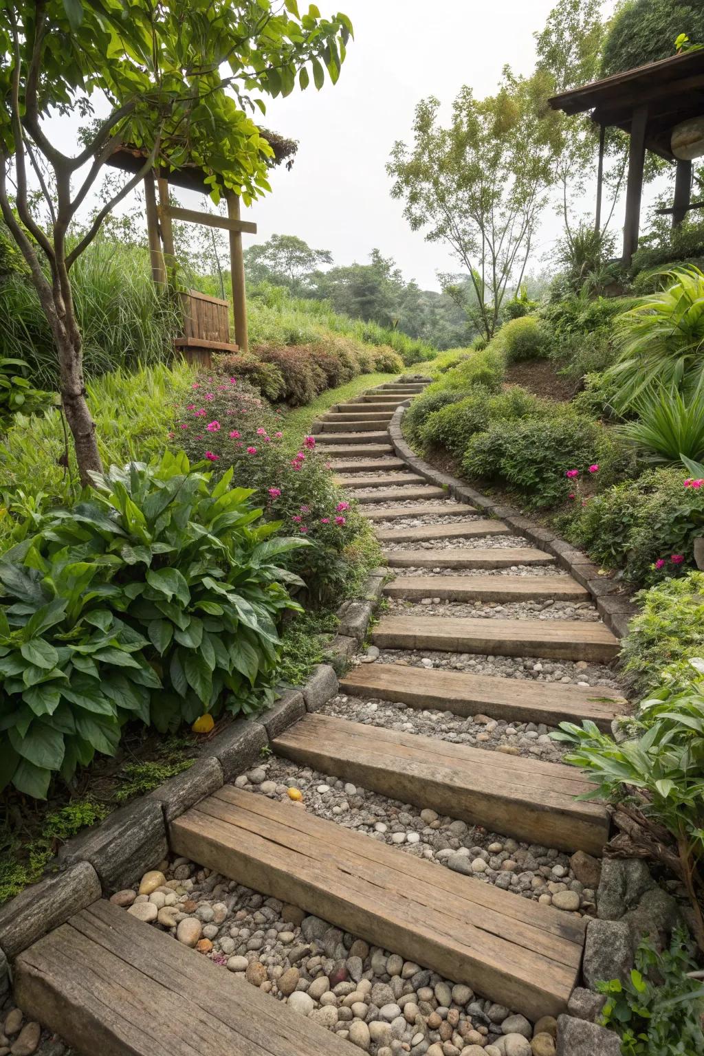 Raised levels contribute a striking feature to any garden walkway.
