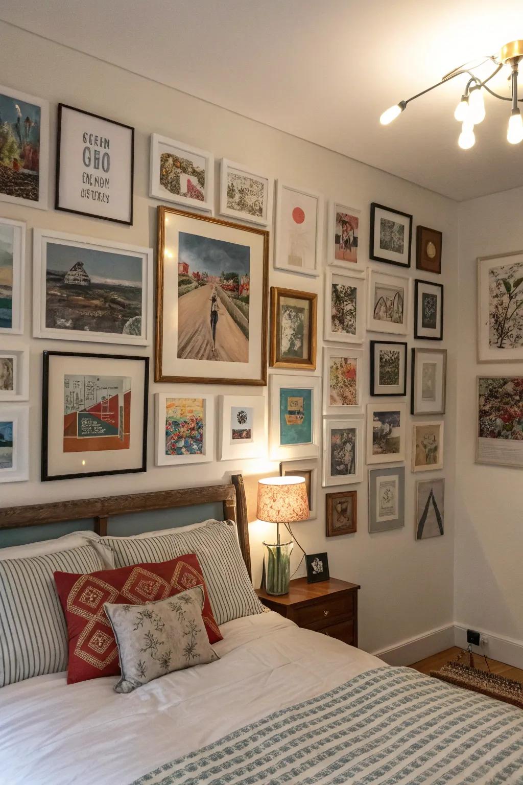 Wall art collections give a fun and unique art display in your bedroom.