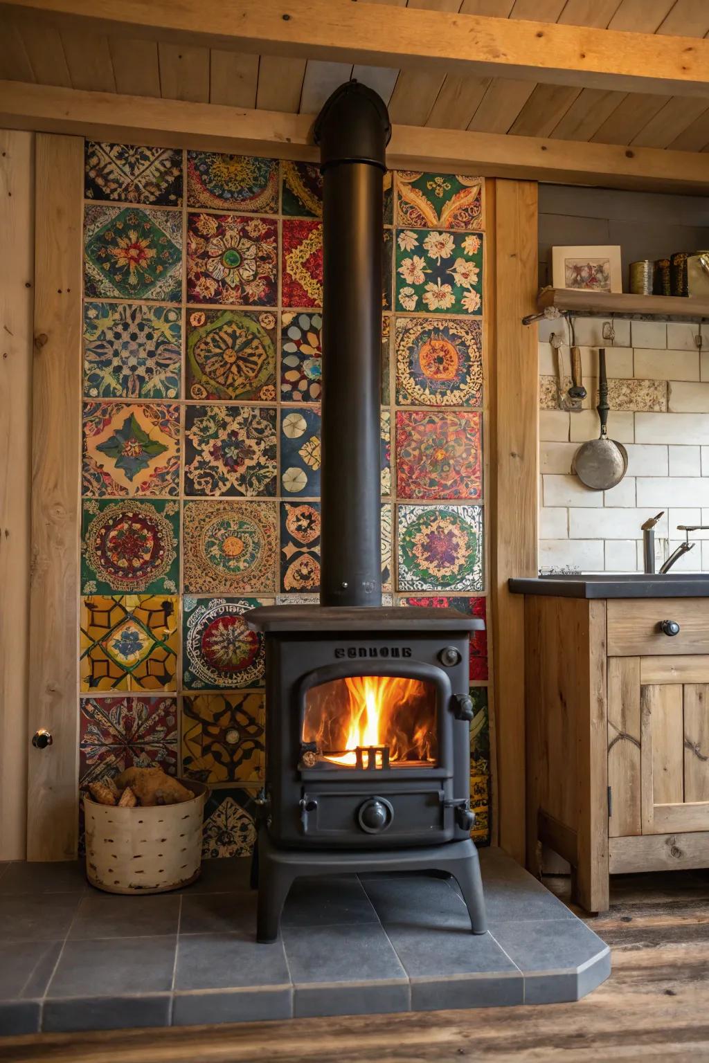 Decorative tiles bring artistic flair and color to your stove's backdrop.
