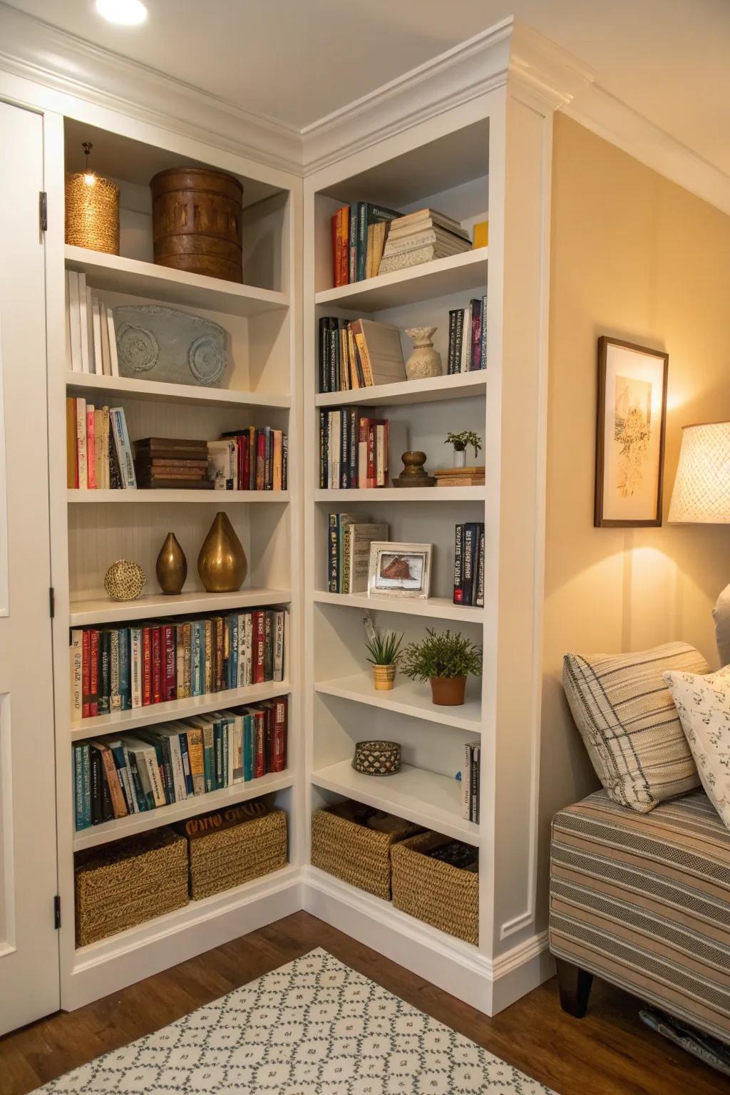 Corner shelves are an excellent way to maximize storage in smaller spaces without creating clutter.