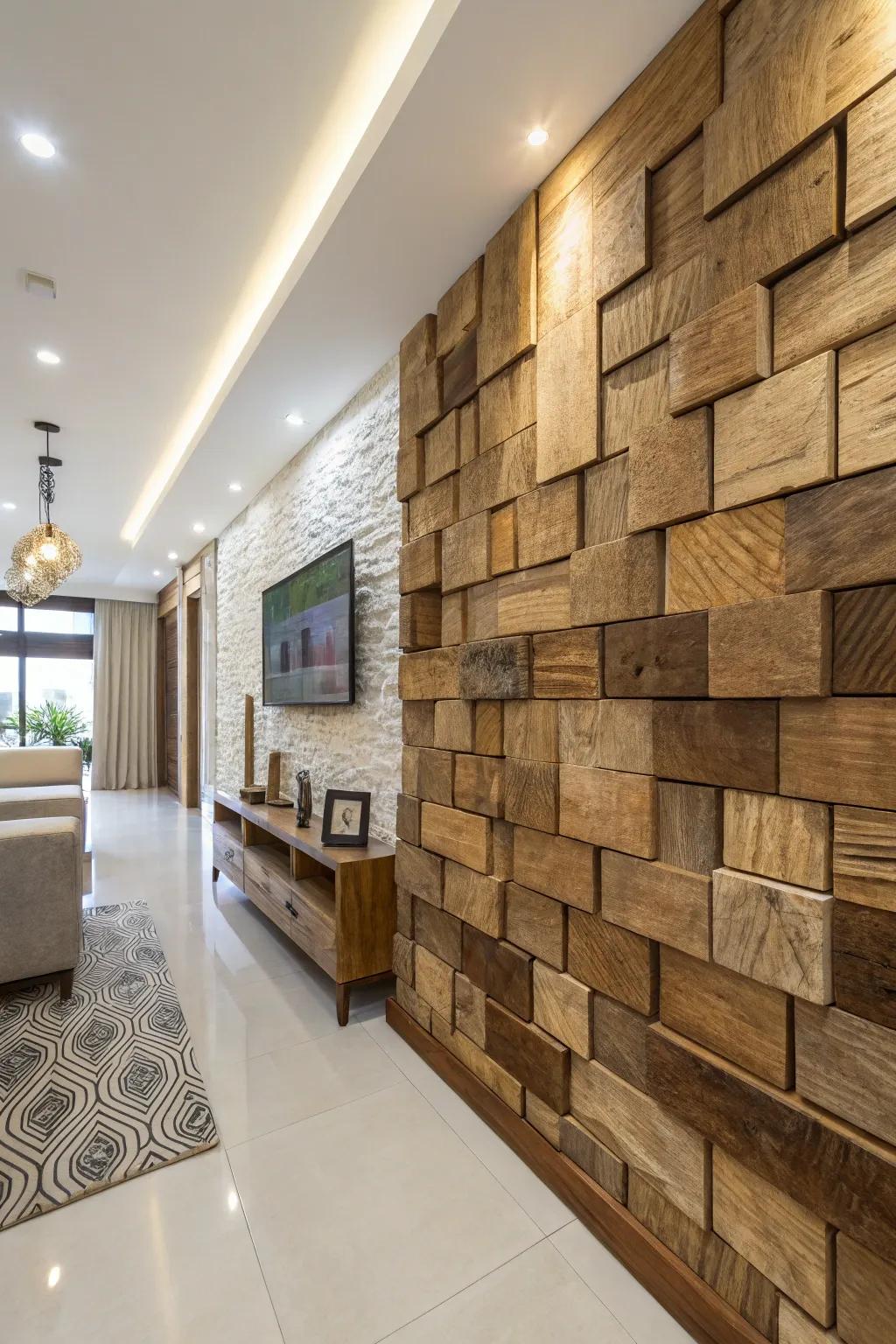 Incorporate depth with 3D timber wall designs.