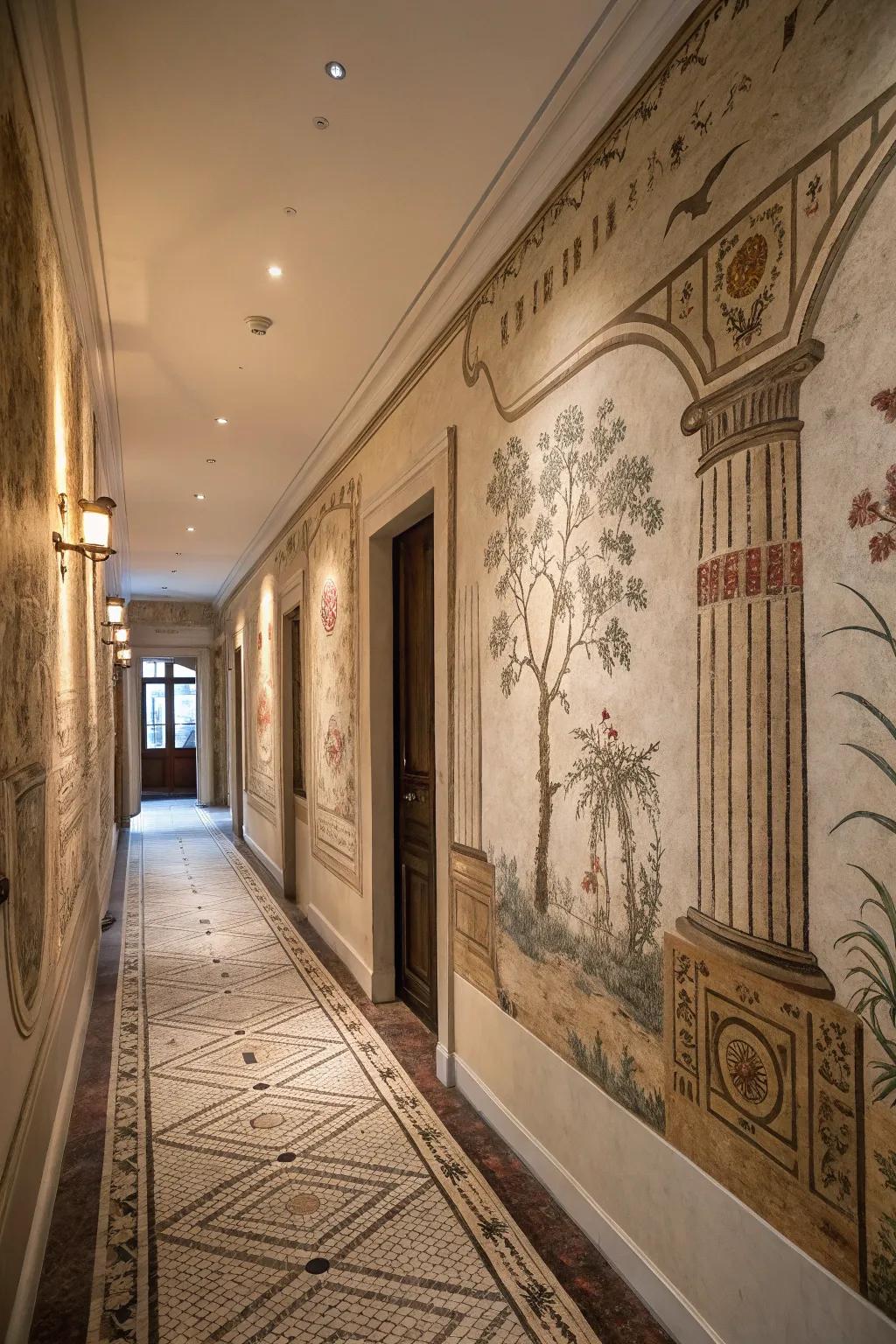 Give your hallway charm and history with a vintage mural.