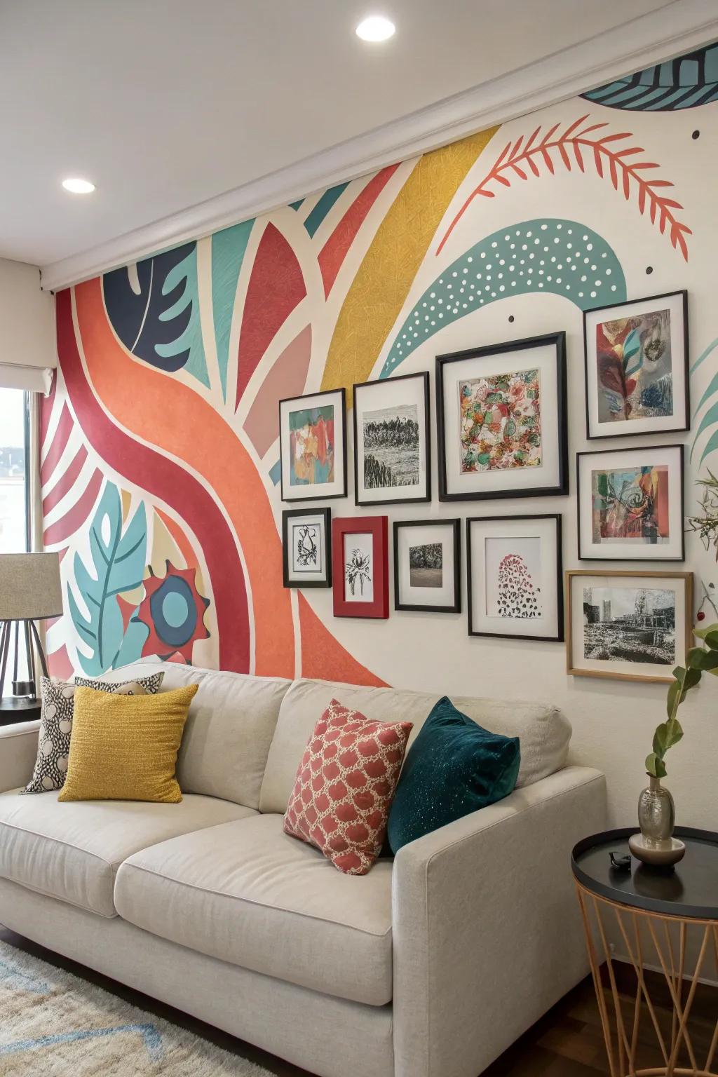 An artistic background improving the look of a wall of fame.