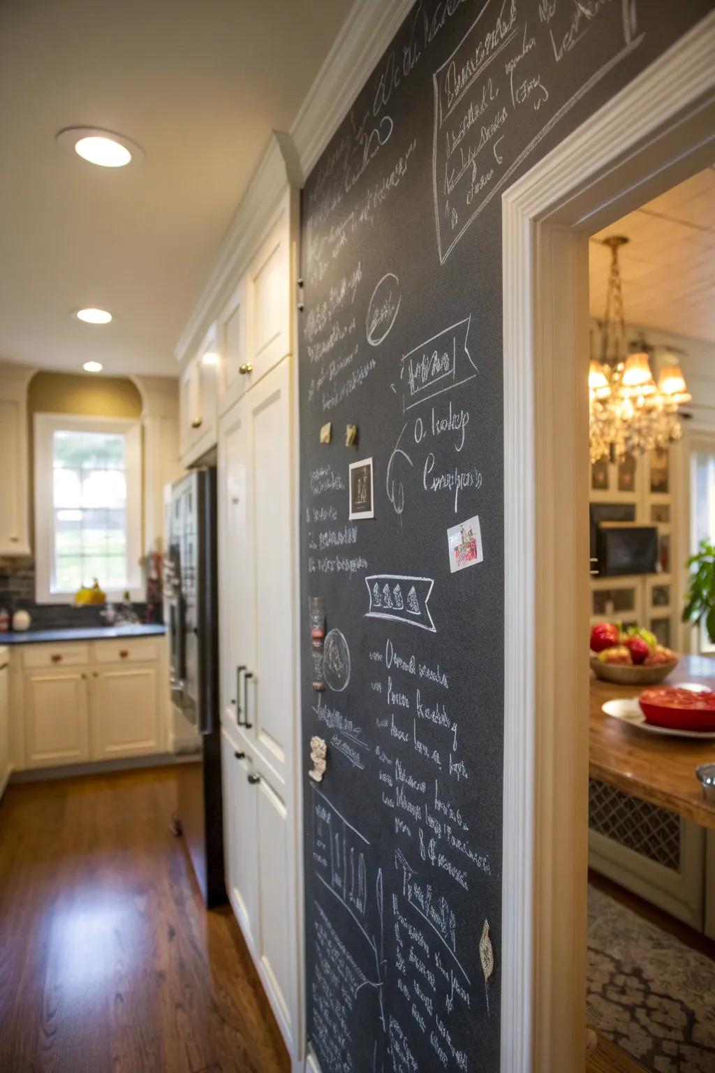 A useful and imaginative chalkboard feature in the cooking area.
