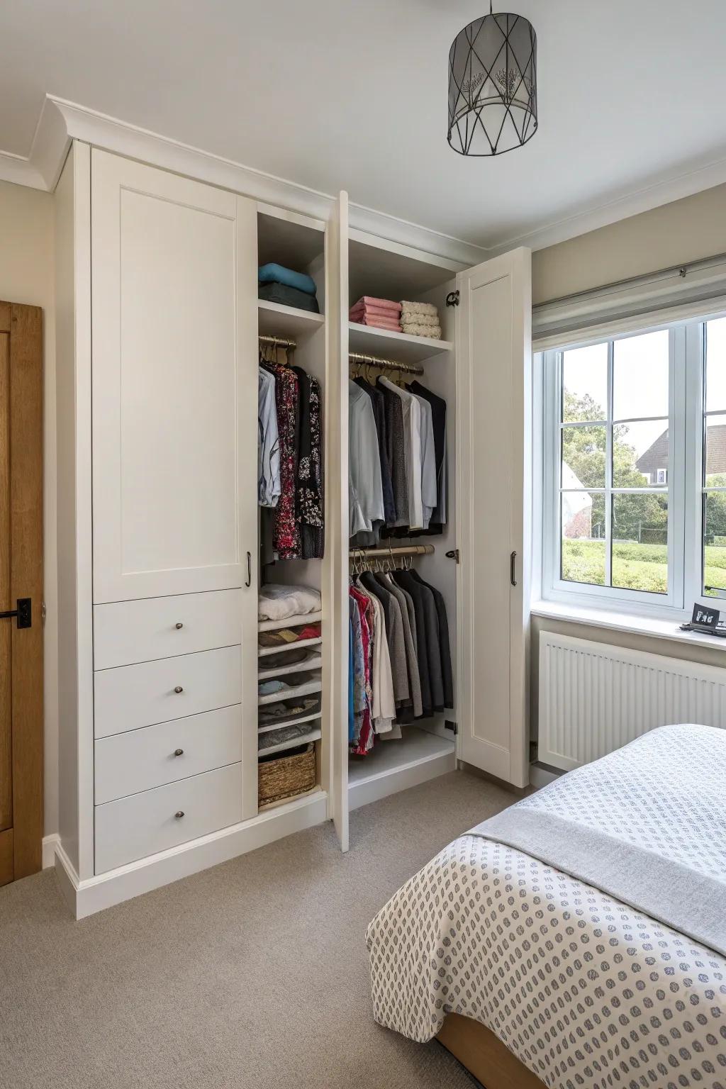 An L-shaped closet maximizing corner space.