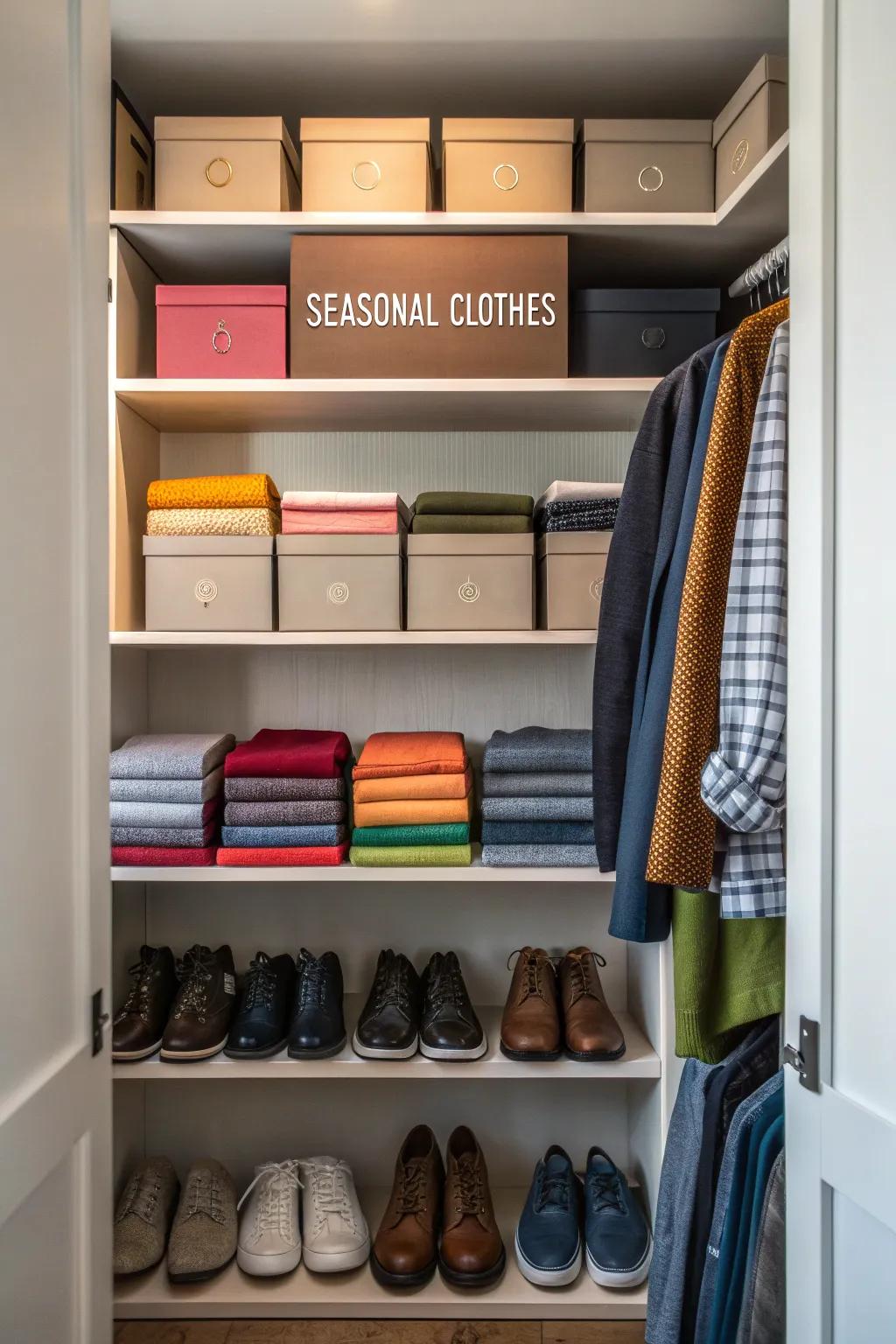 Upper shelves offer efficient storage for items used less often.