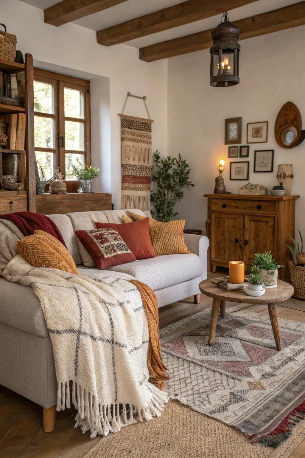 Fabrics give extra warmth and comfort to the family room.