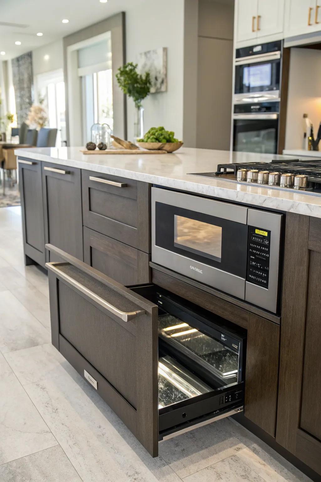 A quick cooker drawer provides both comfort and a sophisticated visual.