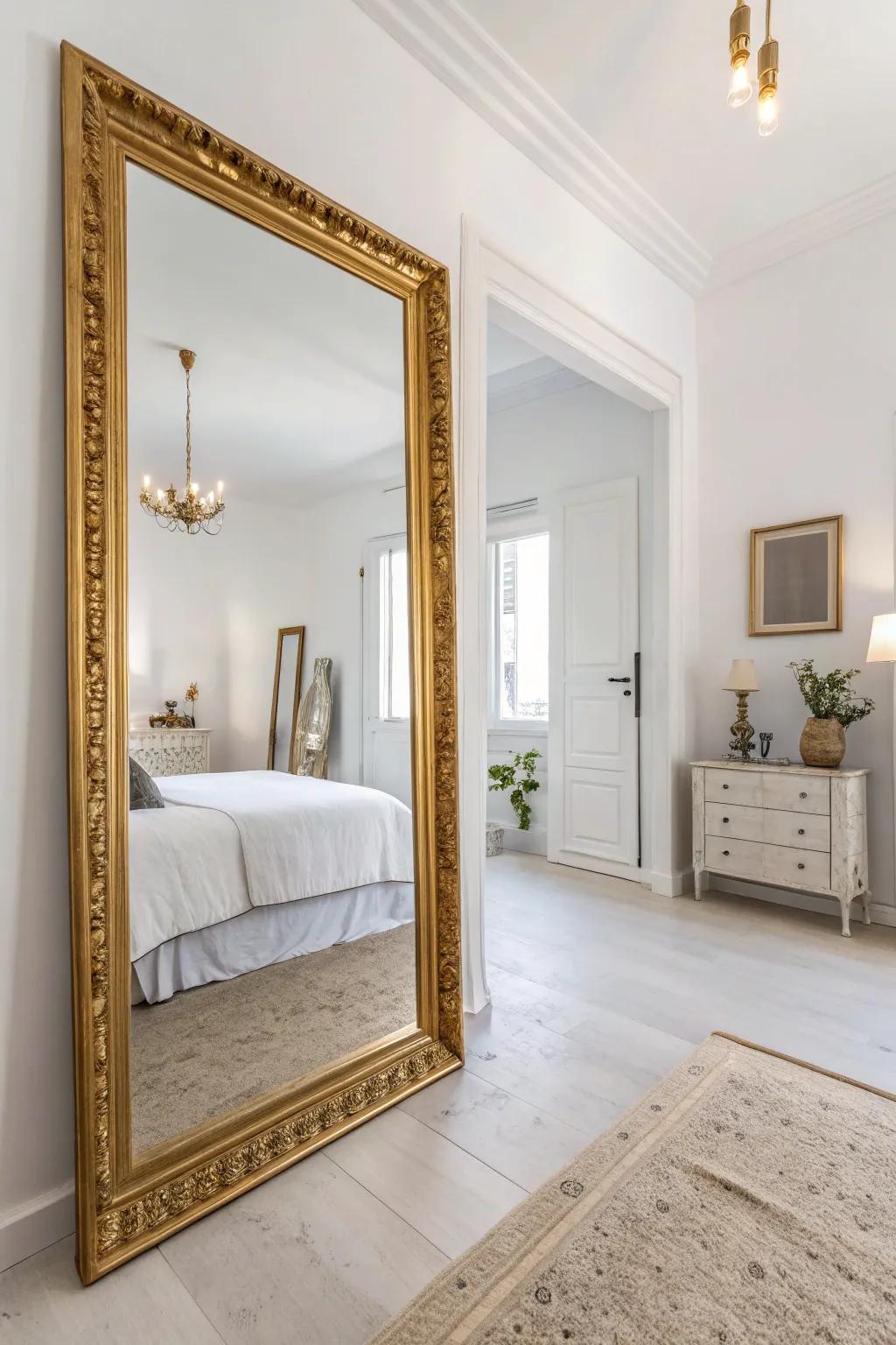 Mirrors with gilded frames amplify light and space.