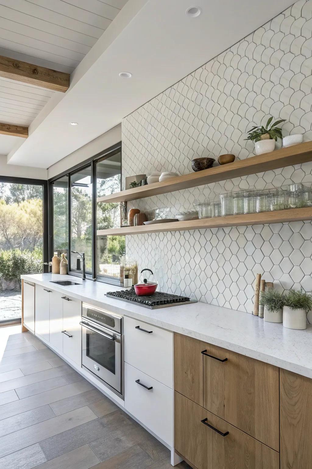 Rough white tiles providing a 3D style.