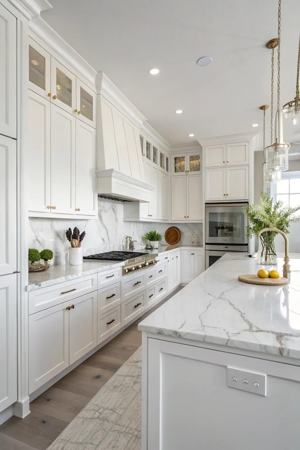 Stone surfaces add class and brightness to the kitchen.