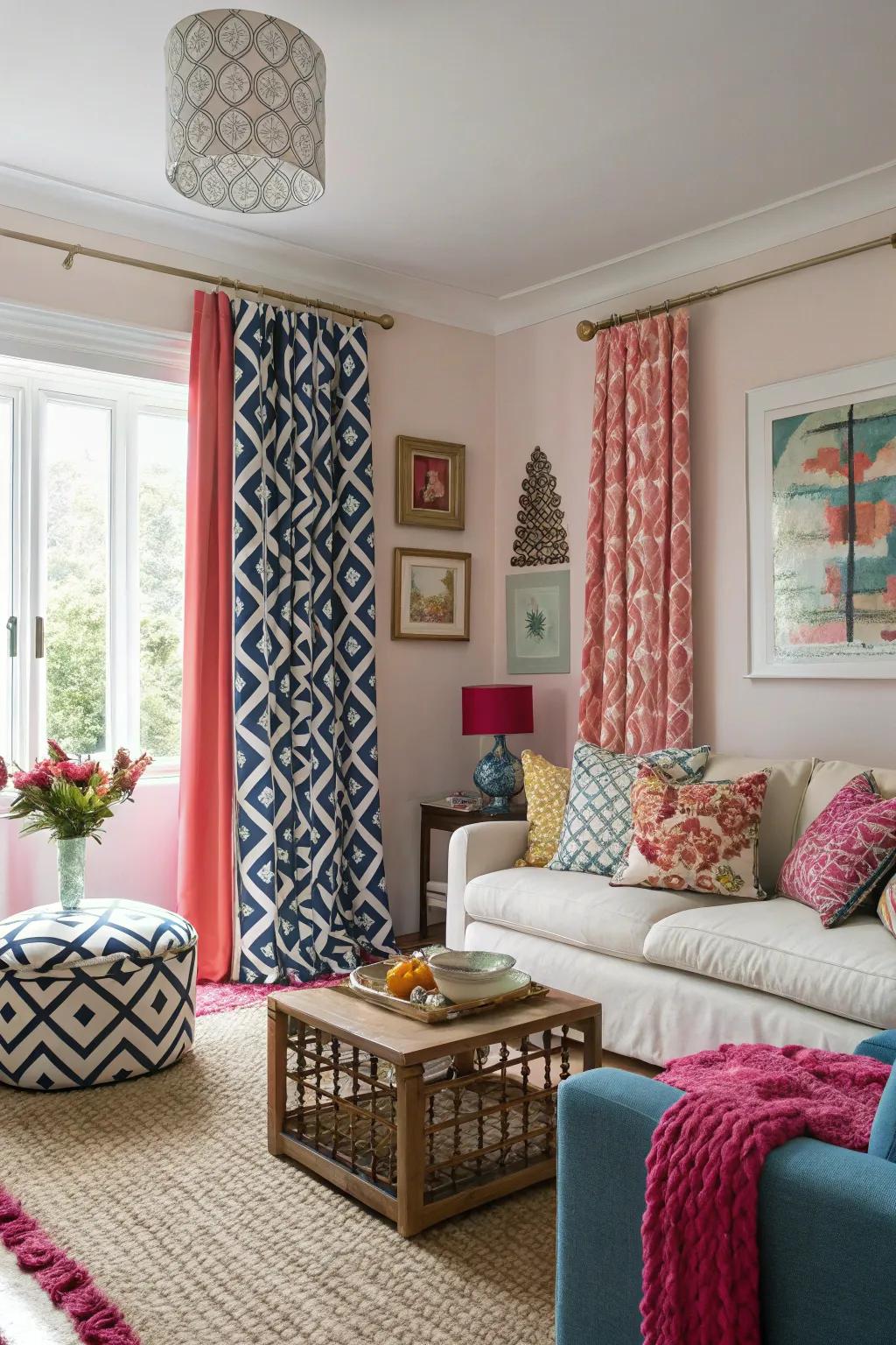 Create impact with vivid, graphic drapes.