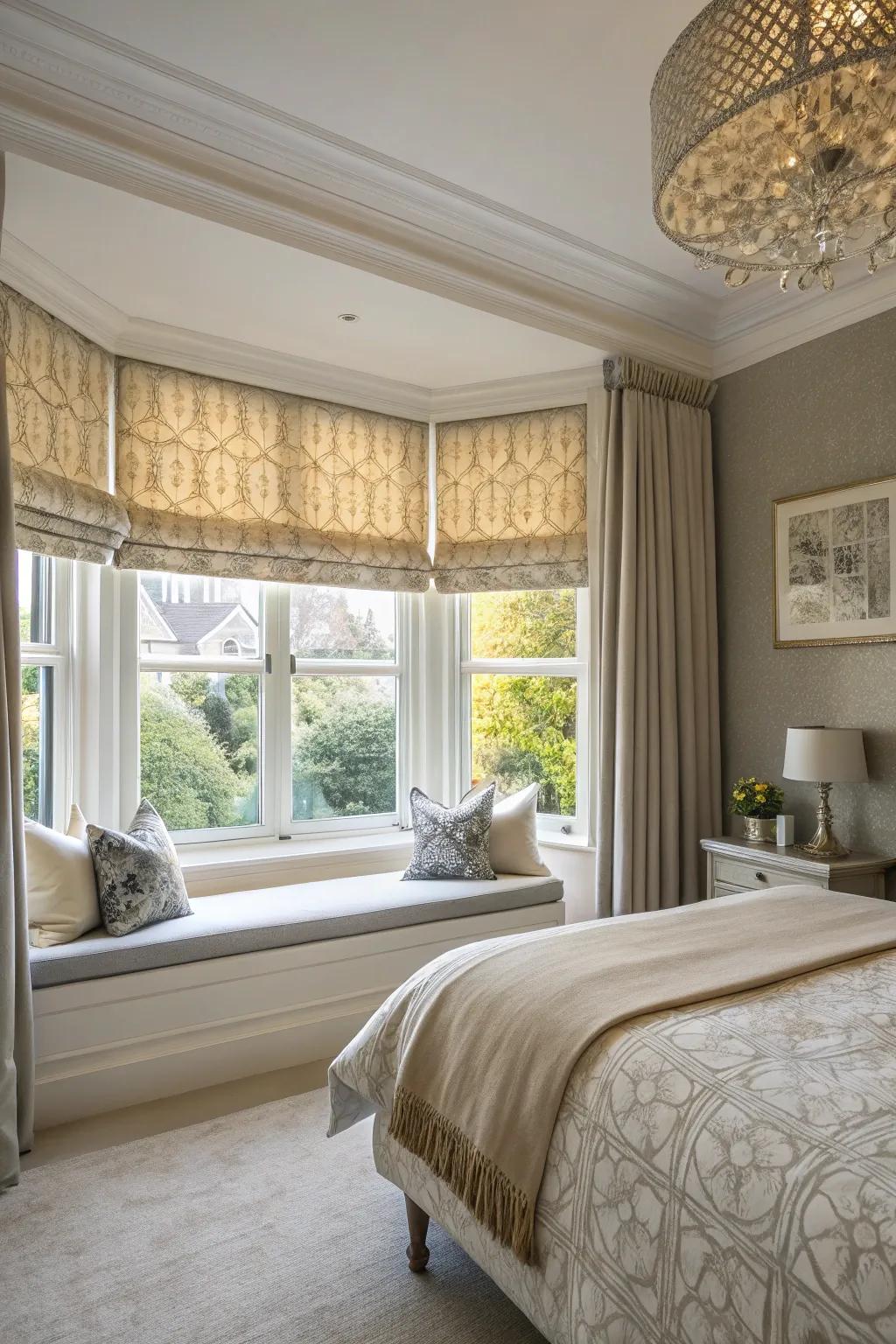 Tailored Roman blinds offer a sophisticated and refined aesthetic.