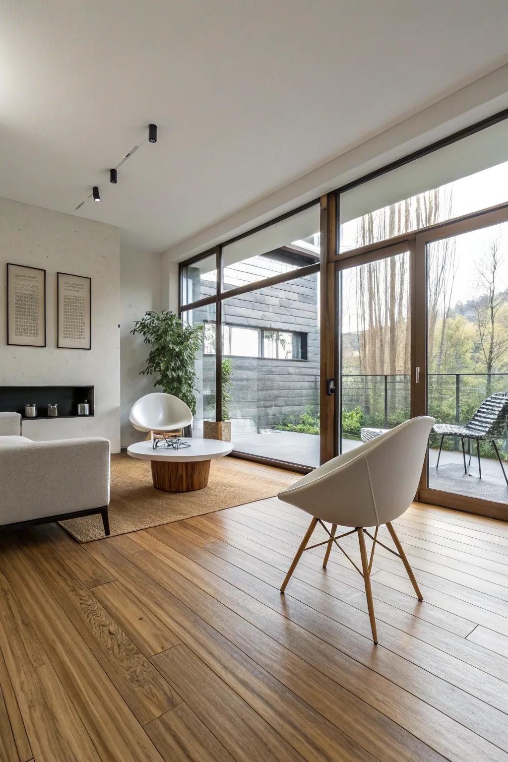 Contemporary interior showcasing eco-conscious bamboo flooring.