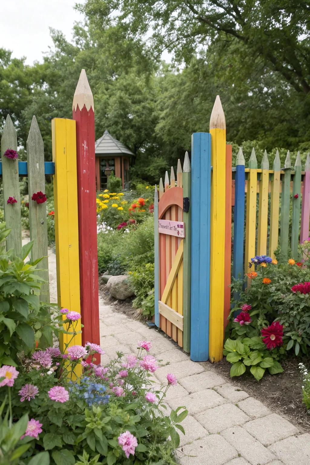 A pencil-shaped gate introduces a burst of joy and creativity.