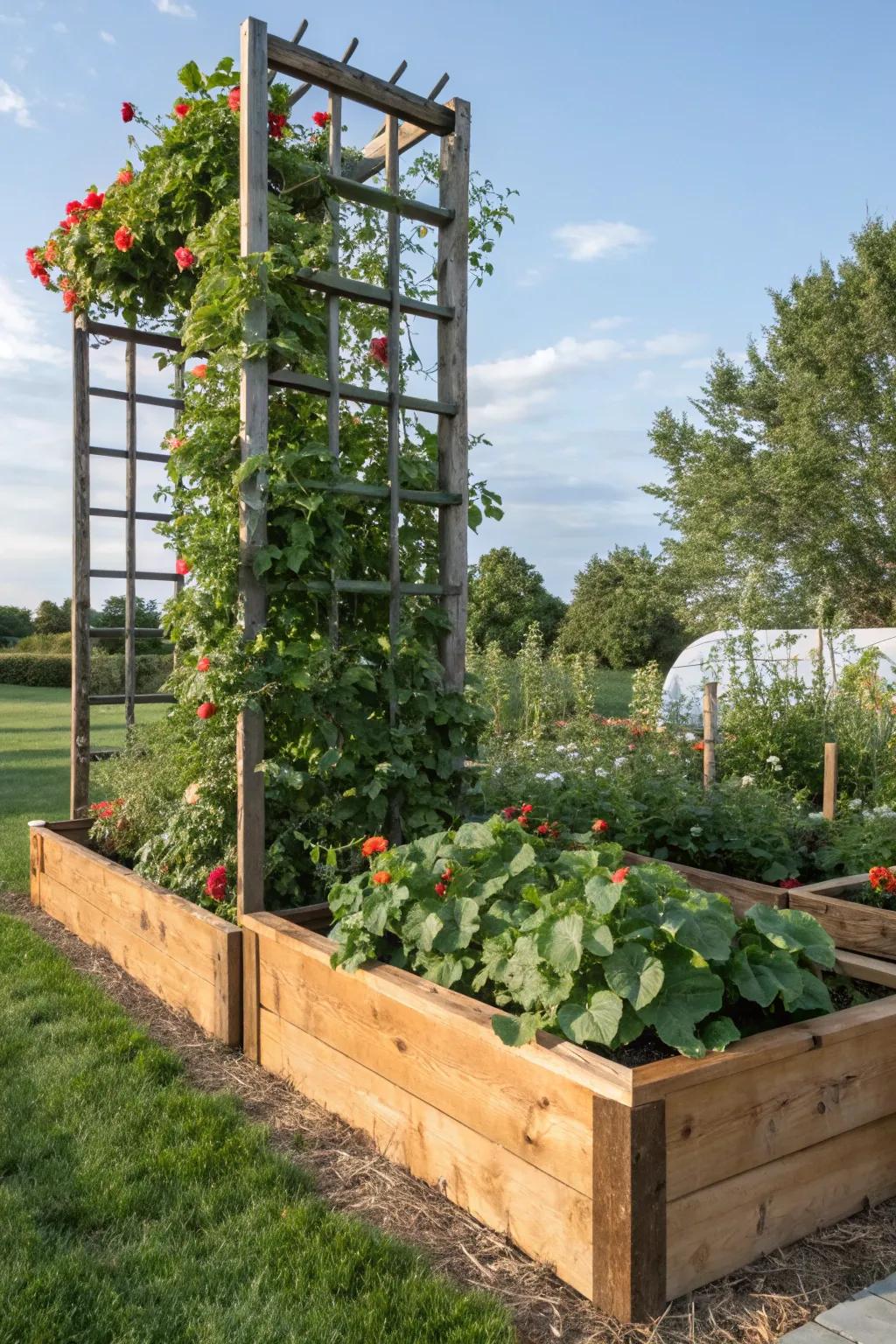 Trellises add a touch of vertical charm to your garden beds.