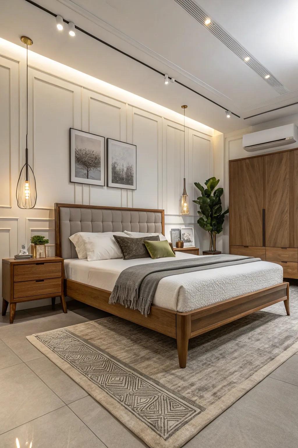 Modern and refined wooden bed design tailored for a contemporary home.