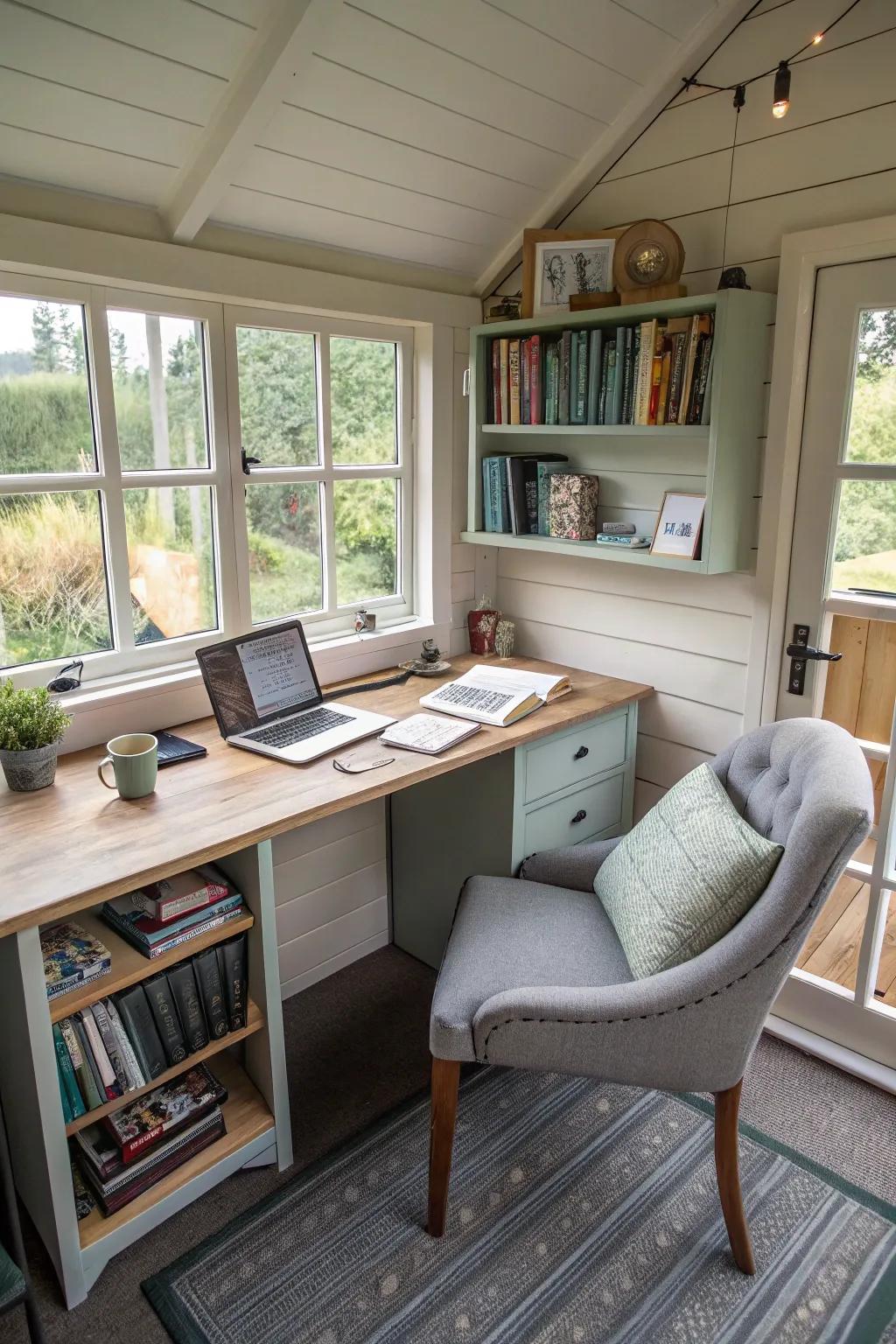 A versatile writing shed thoughtfully designed for maximum productivity and relaxation.