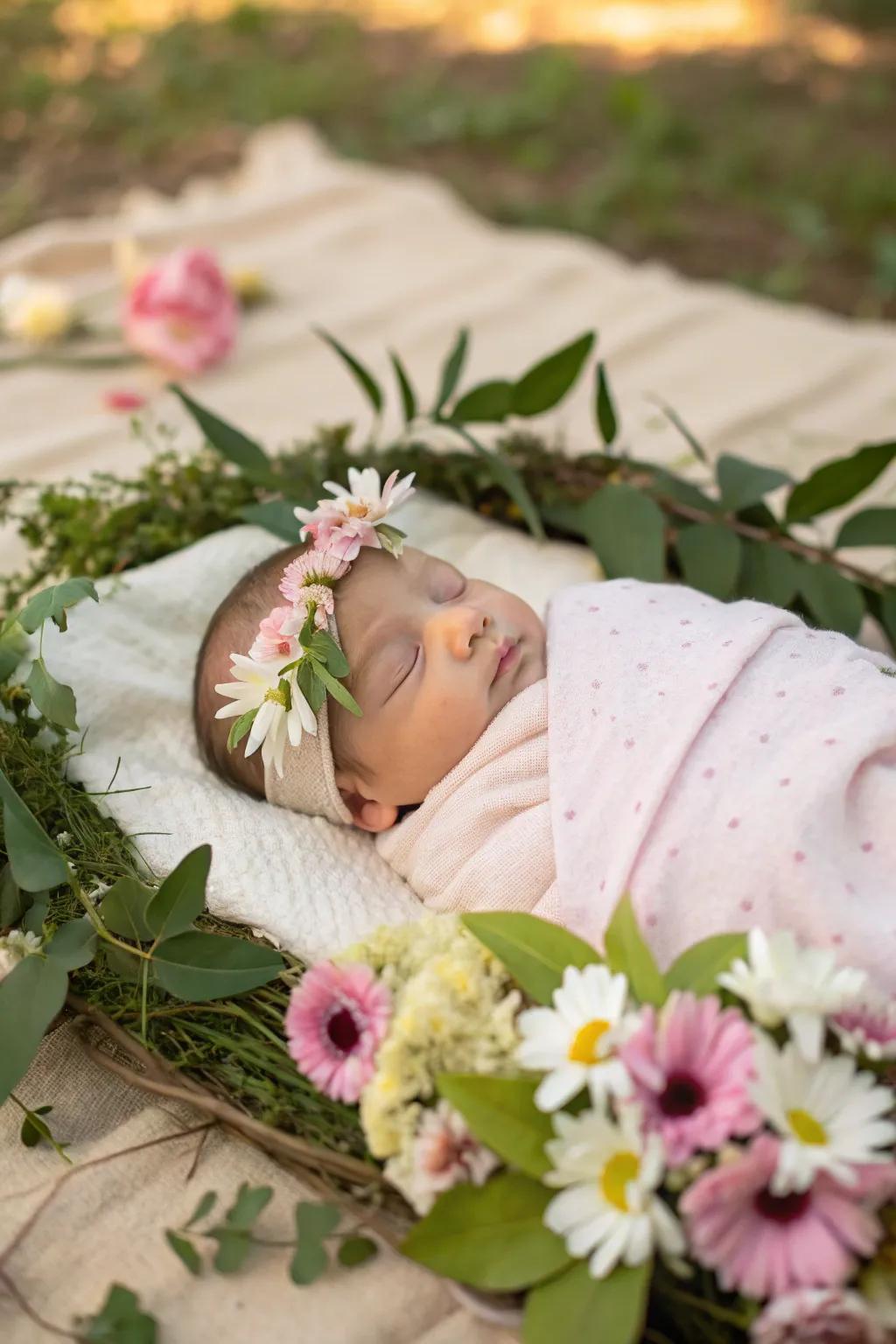 Nature-influenced motifs celebrate the purity and allure of new existence.