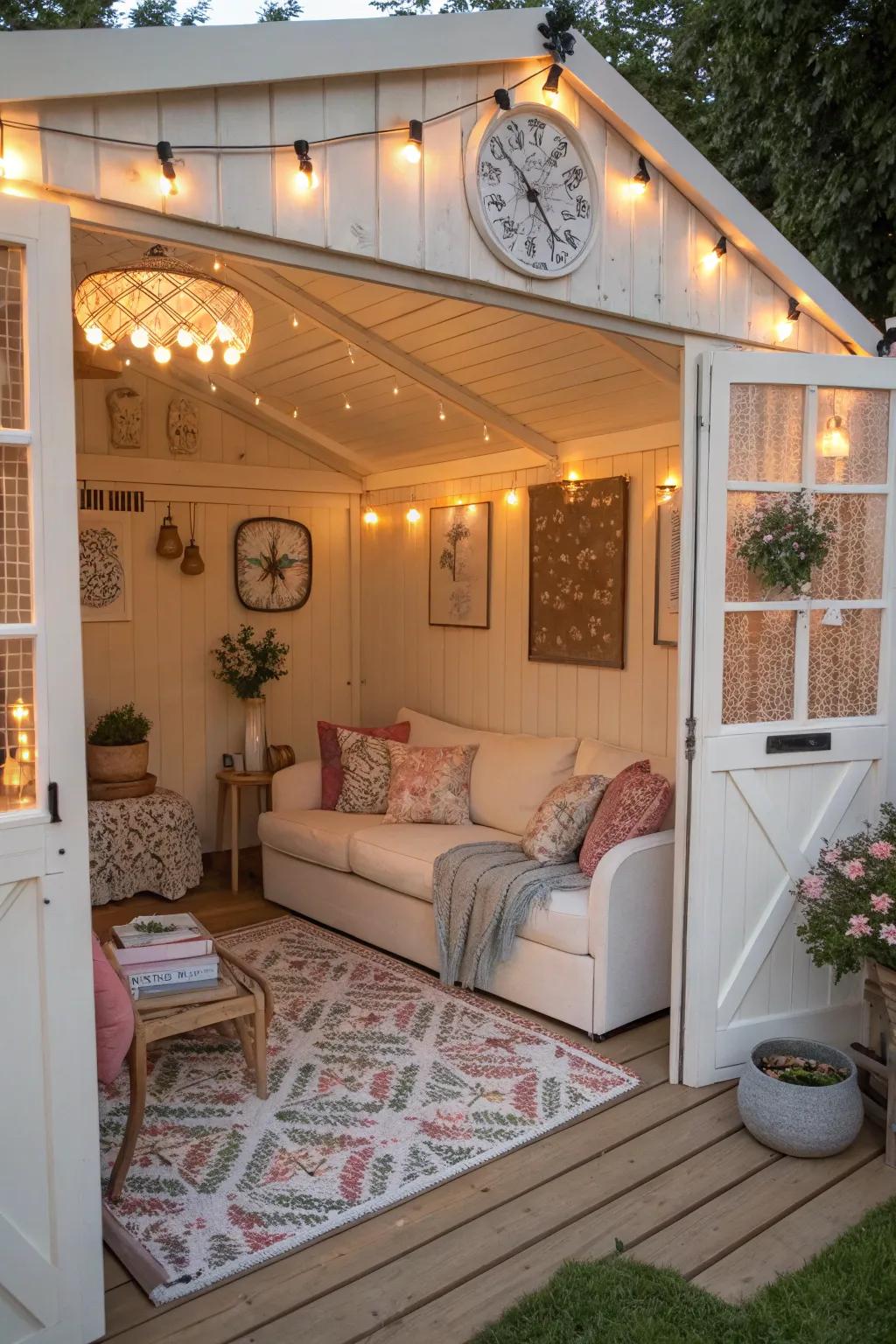 Create a personal getaway with a relaxation space inside your shed.