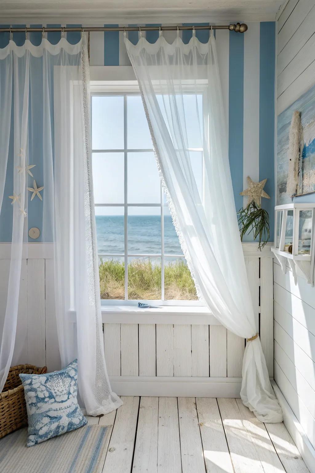 Whitewashed trim brings coastal charm to your decor.