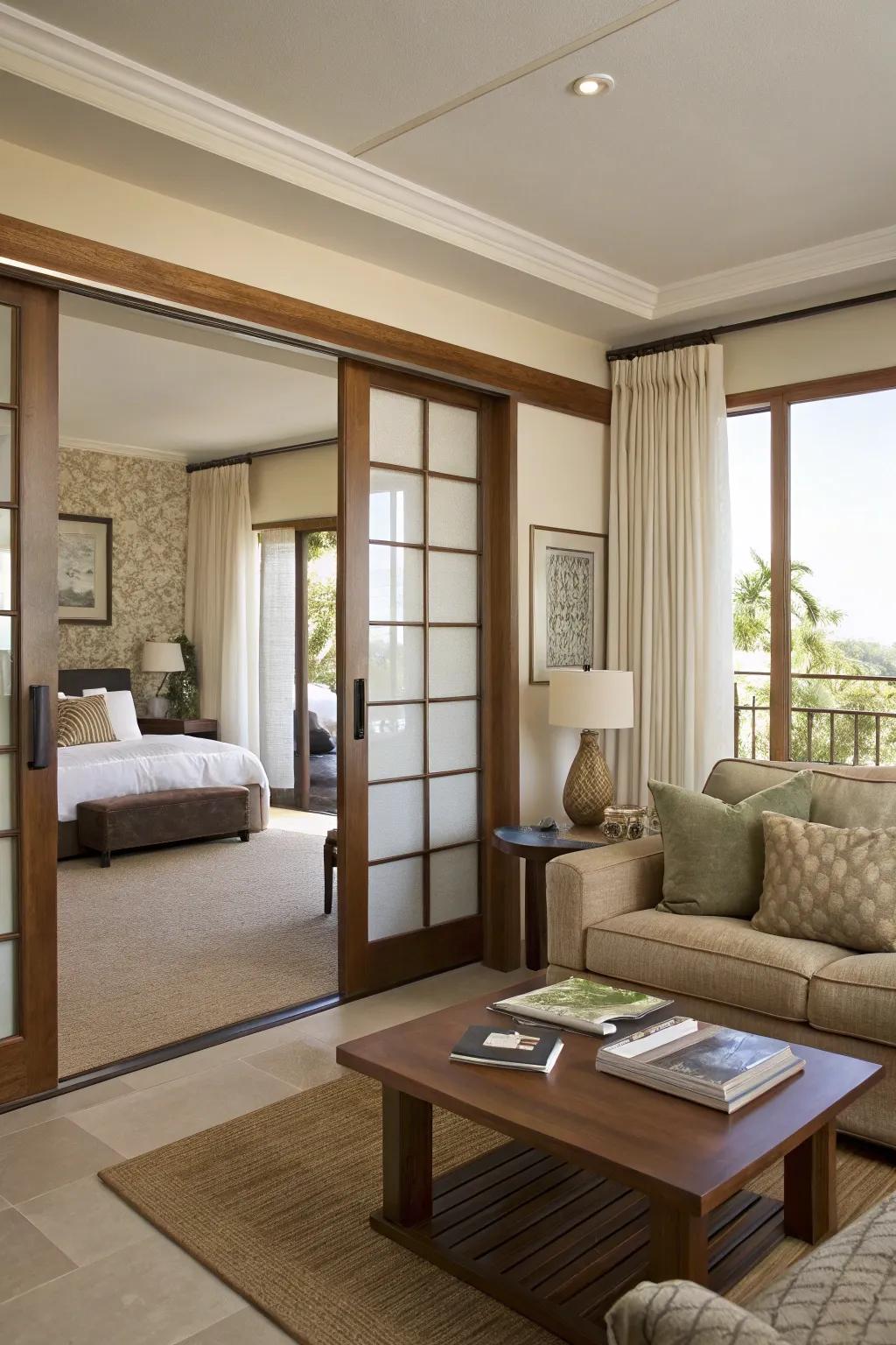 Sliding doors improve room flow and save space.