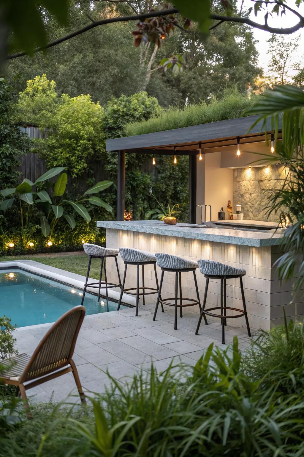 Comfortable seating enriches the enjoyment of your poolside bar.