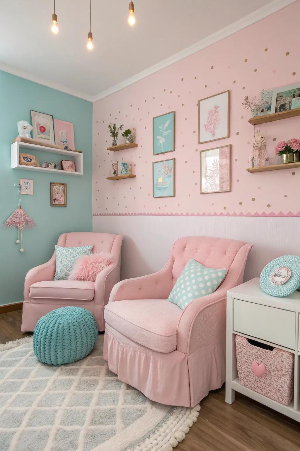 Soothing tinges fashion a serene and spacious ambiance.
