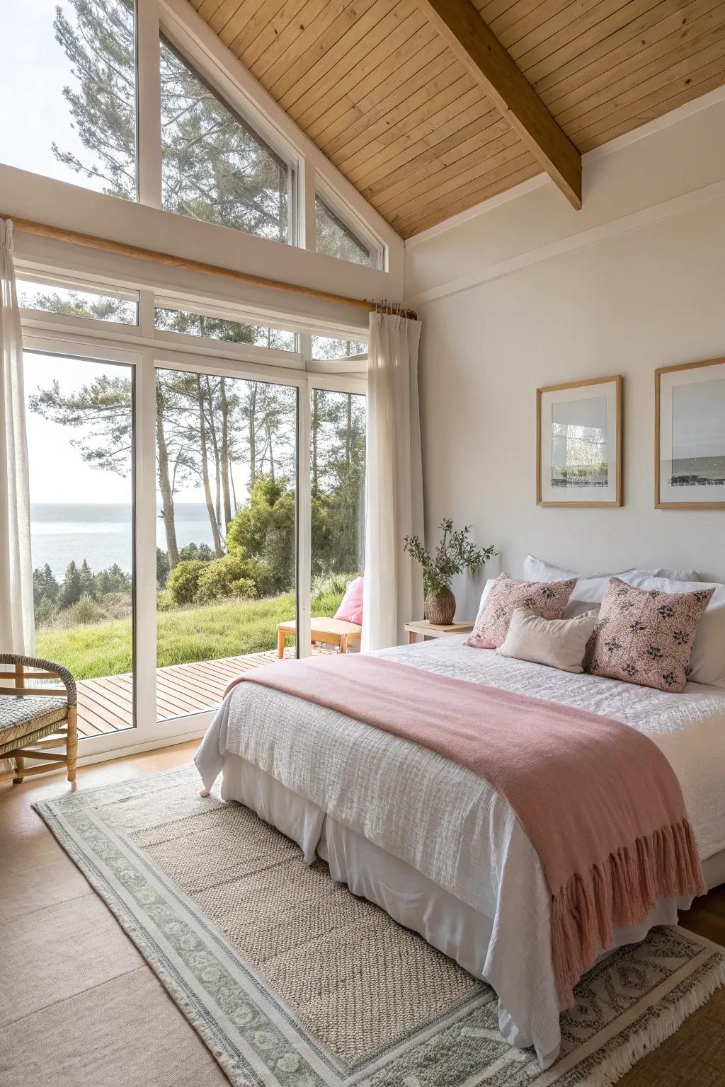 Daylight enriches the warmth and allure of an Airbnb bedroom.