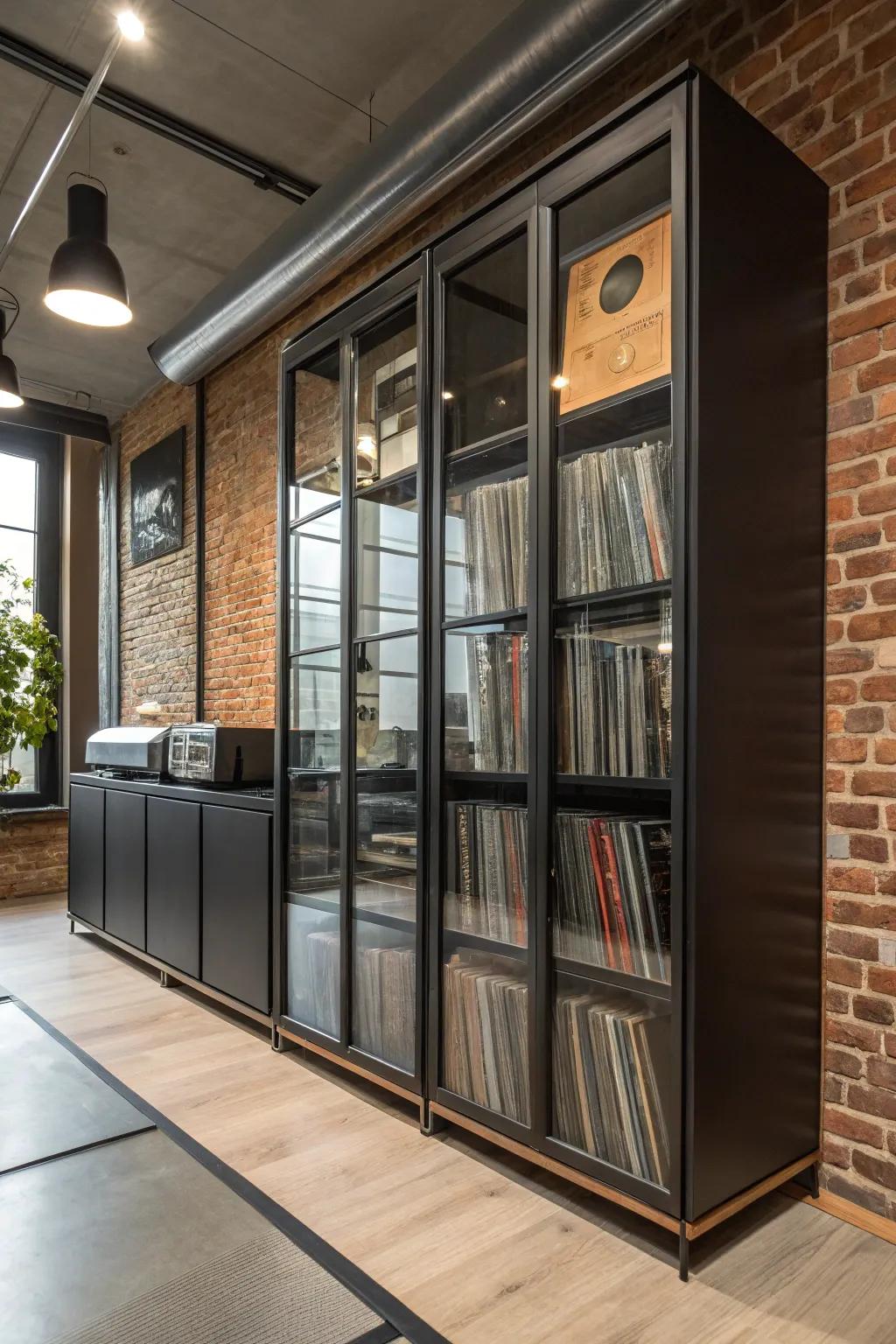 An industrial-style storage unit enriching the space with modern flair.