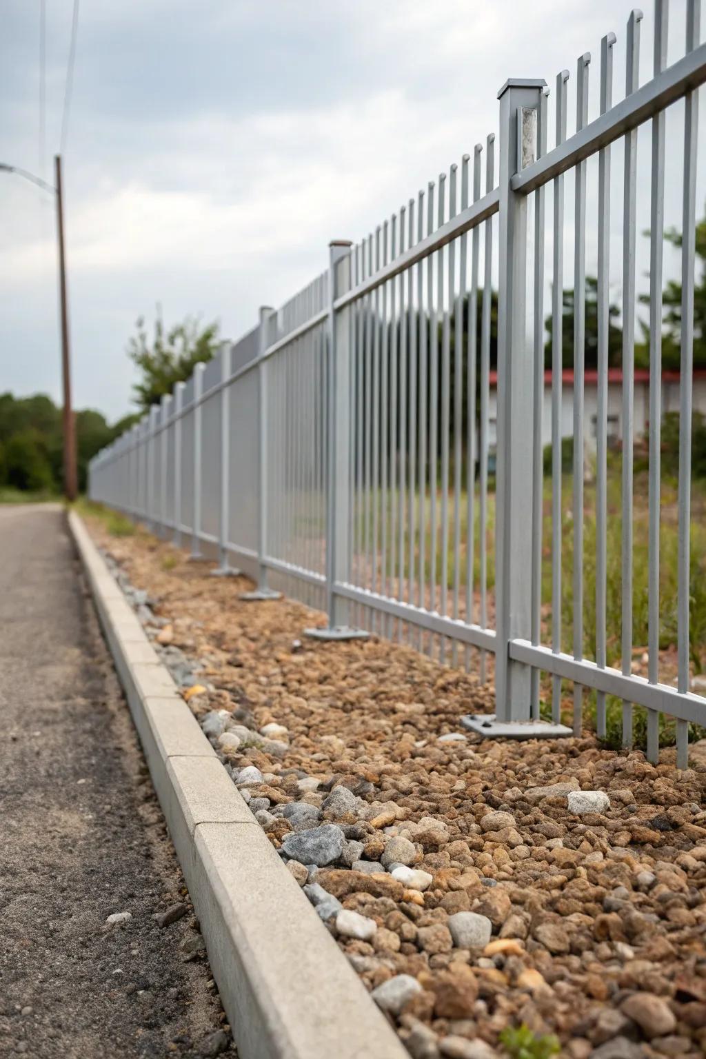 Pebble beds elevate the sophistication of a metal alloy barrier.