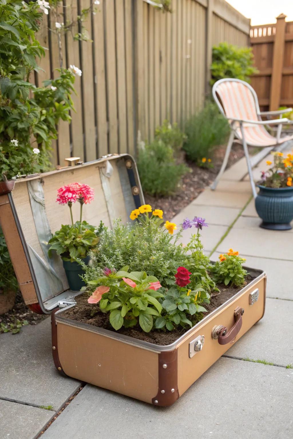 Upcycled planters incorporate charm and sustainability into your outdoor area.